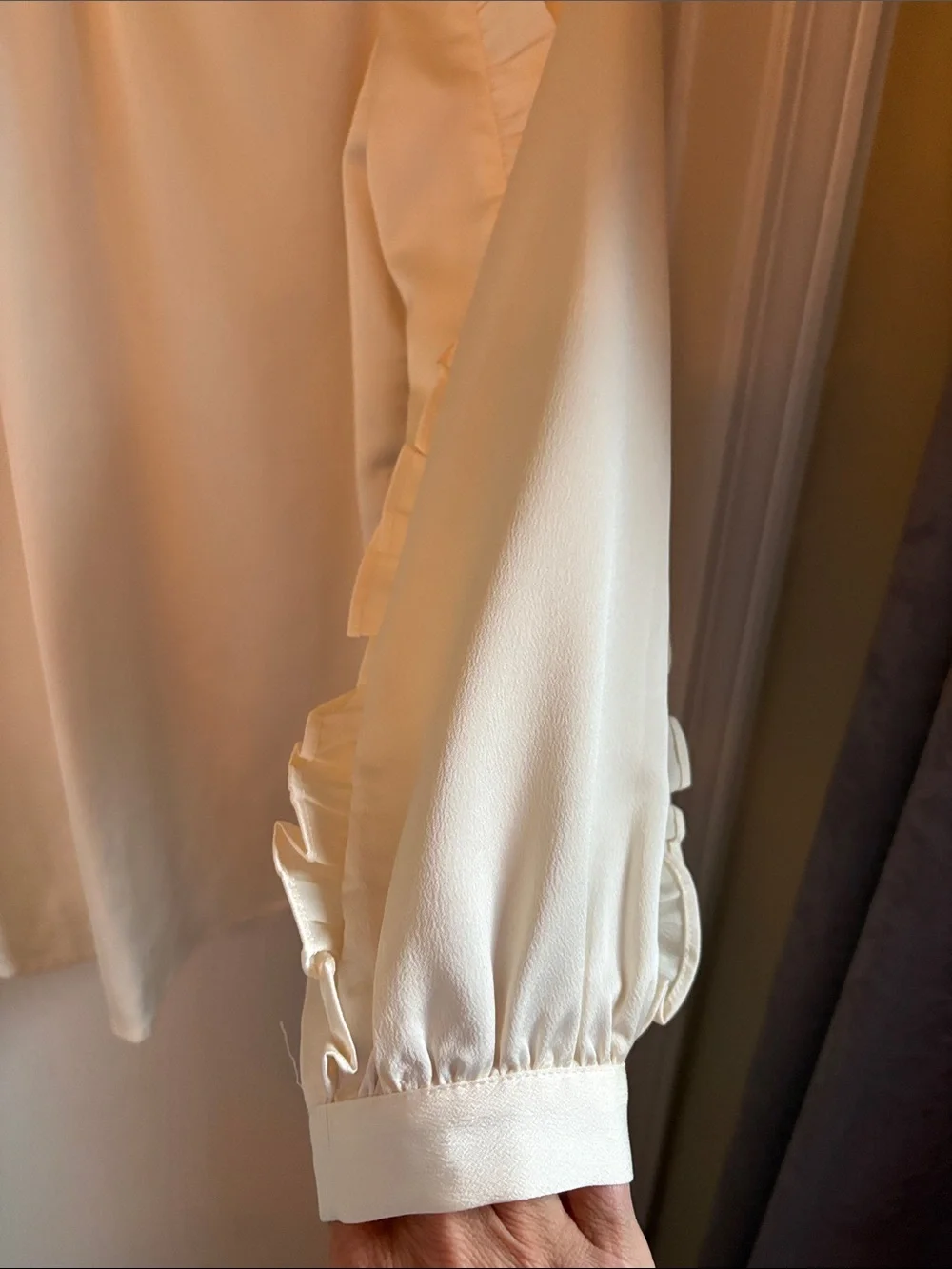 J. Crew Cream Ruffle-Trim Long Sleeve Blouse